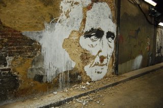 Vhils stole the show with this amazing stencil chisiled into the wall!