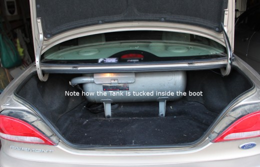 LPG tank inside the boot of our Ford Falcon