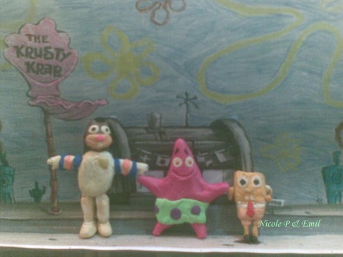 Sandy Squirrel, Patrick and Spongebob clay models