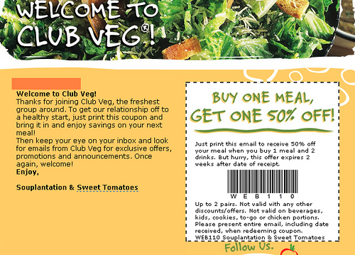 Sweet Tomatoes Coupon - Buy one get one half price