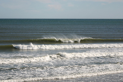 Example of a good surf beach break. You can clearly see the inside area and the outside.