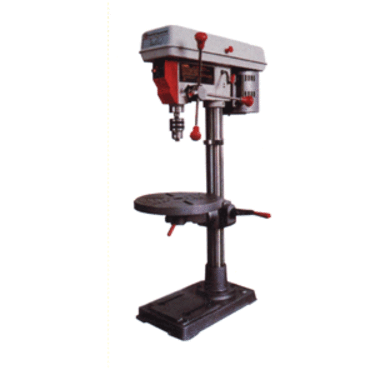 A pedestal drill like this one is very useful in a workshop.