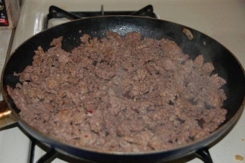  Ground beef & pork browned and drained ready for the simmering tomato sauce!