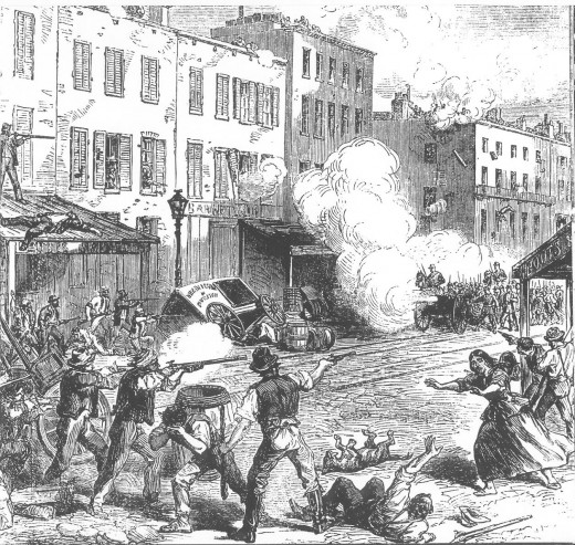 Depiction of the Draft Riots in 1863 from an unidentified periodical. &copy; Pulic Domain