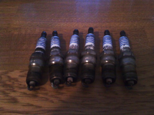 Set of used spark plugs