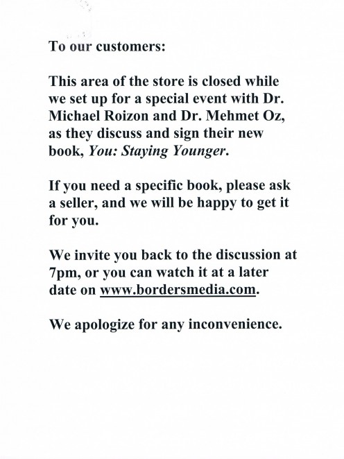 Flier from Borders book store about the discussion.