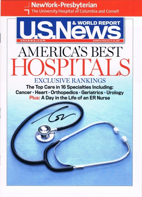 I got Dr. Oz to sign three of these - reprints from U.S. News & World Report describing the high ranking NewYork-Presbyterian Hospital got as one of the best hospitals in America.