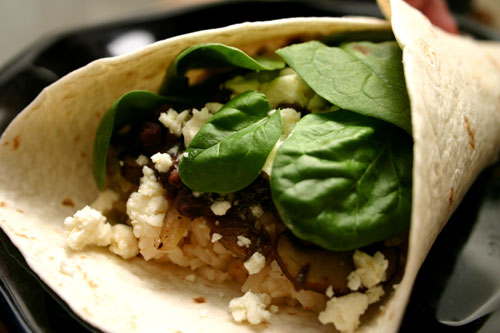 spinach feta mushroom burrito