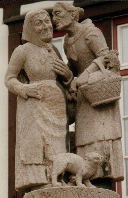 Gossips in the Altstadt in Sindelfingen, Germany. Photo by Rebecca Kennison, Wikimedia Commons.