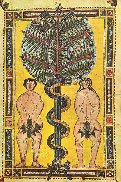 Adam, Eve and the Serpent from the 10th Century 'Escorial Beatus'.