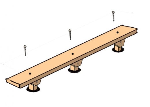 Drill a hole through the plank into the end of each post and screw a lag screw and washer into each hole.