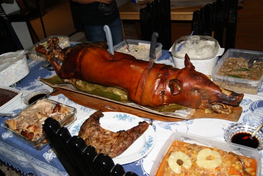Lechon! This roast pork dish is very popular in the island. You will see a Lechon in every party that you will go to.