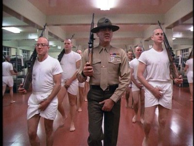 Gunnery Sergeant Hartman leads a basic training drill.