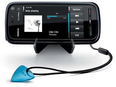 The Nokia 5800 XpressMusic has a convenient stand for hands-free movie viewing.