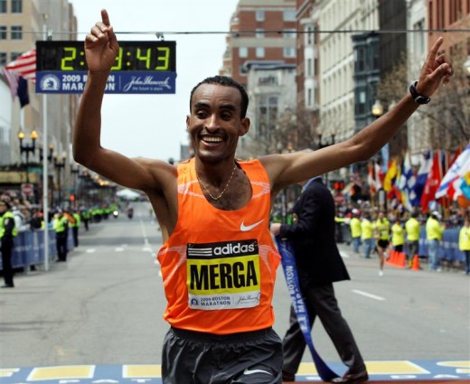 Deriba Merga of Ethiopia wins the Boston Marathon