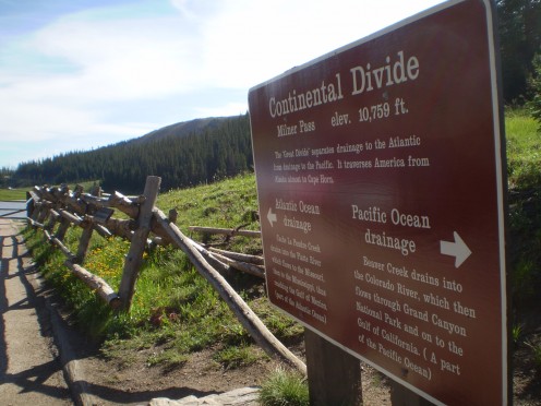 The sign marking the Continental Divide at Milner Pass.