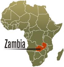 The location of Zambia on the African map.