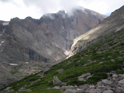 Longs Peak's east face from trail junction to Chasm Lake.  
