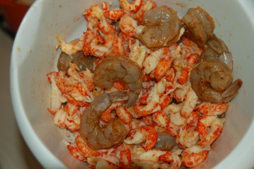  Seasoned shrimp & unseasoned crawfish (crawdads) added after rice has simmered 20 minutes!
