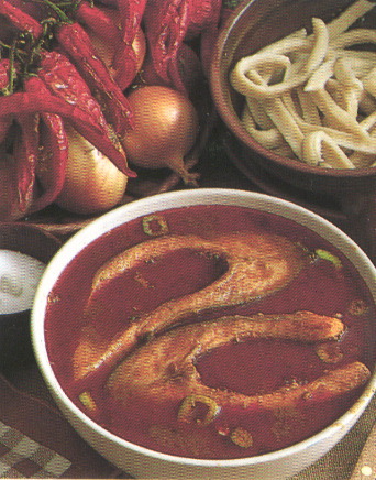 A plate of Fisherman's Soup (halaszle) with carp.