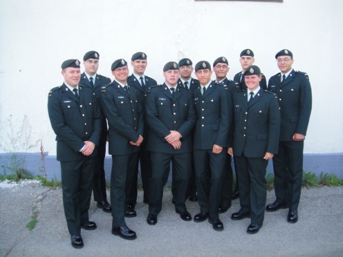 --Grad day-- (L/R): Pte Andrew Simpson, Pte Alex Yeadon, Pte Jay Baker, Pte Ivan Faulkner, Pte Travis "Danger" Sage, Pte Jamie Peach, Pte Kyle Micyk, Pte Martin Boulet, Pte Jrmie "SK" Saumure-kyer, Pte Crystal Walsh, Pte Ben "Poncho" Rincover