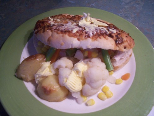 Lavishly spread Margarine or Butter over the Panini, cauliflower & potatoes like so, now it's Ready To Grill...