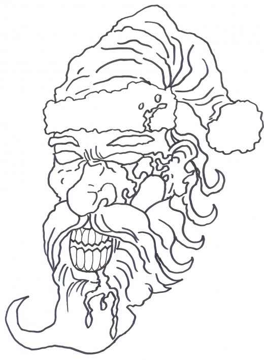 Draw a zombie Santa face sketch 4 - Inked Santa Zombie.