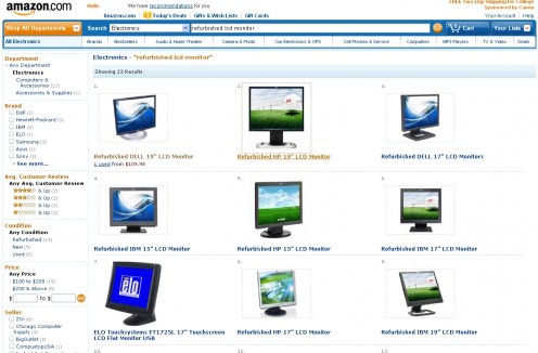 Amazon's refurbished monitor page