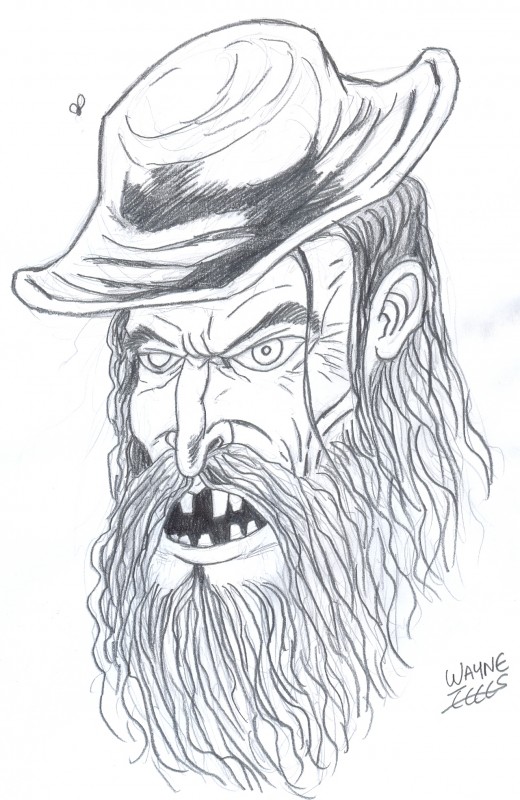 How to draw a mad hill billy. Final pencil drawing with a darker pencil.