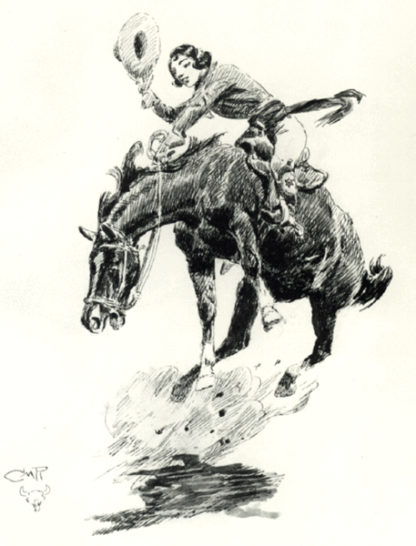 Rodeo Cowgirl by C.M. Russell. (public domain)  