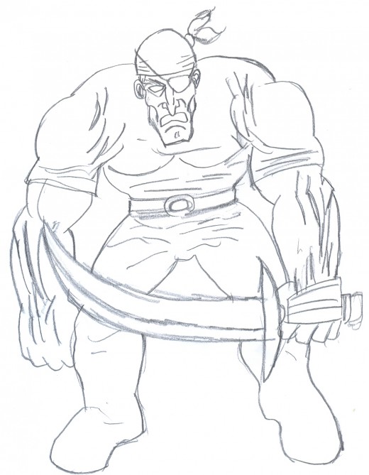 How to draw a pirate.  Adding detail to a pirate figure.