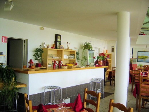 The restaurant is bright and welcoming