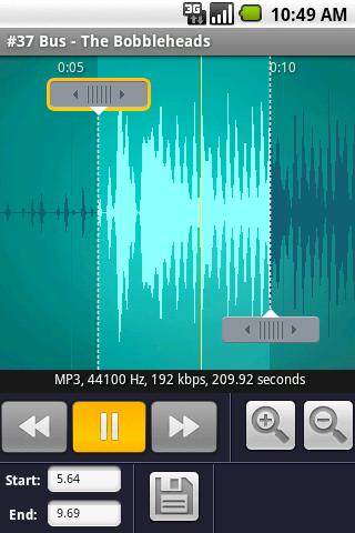 RingDroid's MP3 cuttings creen, screenshot from AppBrain