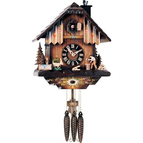 River City Clocks One Day Musical Cuckoo Clock with Woodchopper Chopping Wood and Animated Chimney Sweeper 