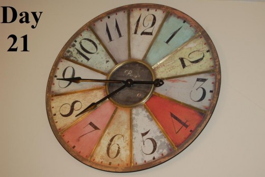 We got this clock as a wedding gift earlier in the year.  When we got it home, I just hung it on a nail already in the wall, so today I finally got around to hanging it right.
