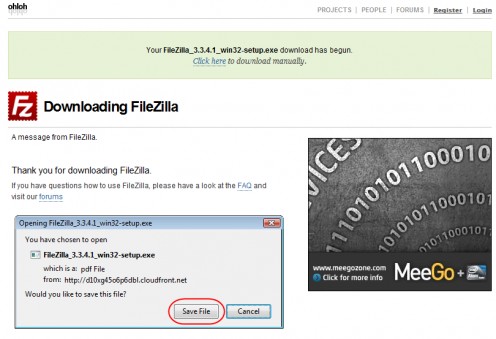 Diagram 3.  Download and save the FTP client to your hard disk.