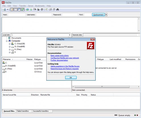 Diagram 7. The FileZilla startup screen