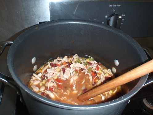 Chicken chili simmering on the stove