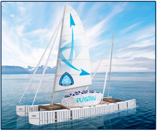 David de Rothschild's catarmaran called Plastiki showcasing an eco friendly boat