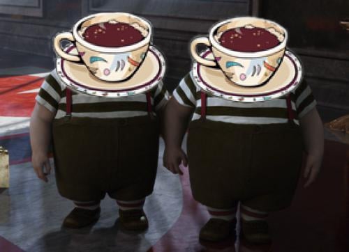 KoffeeKlatch-dee and KoffeeKlatch-dum, the Dresden-twins - Image by Enelle Lamb, photo from whatsontv.co.uk