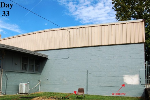 Back to painting today.  Out of sheer boredom, I went out and painted this side of the warehouse, and apparently missed a large spot lol.