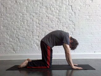 The Cat and cow pose help to release tension in the neck and shoulders