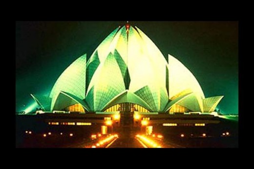 A spectacular night view of Lotus Temple in Delhi