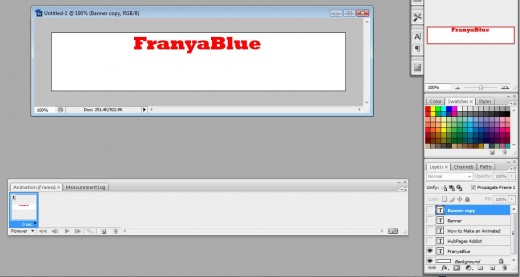 Open up the Animation palette to begin making your animated banner