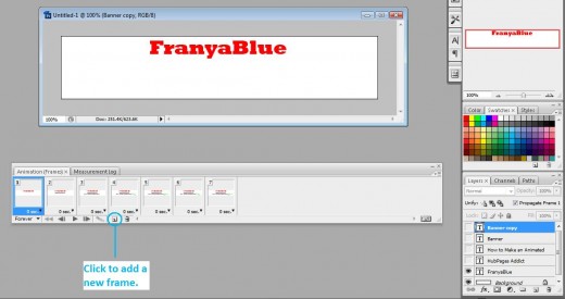 Add new slides to the animation palette to create the animated effect. Click to enlarge image.