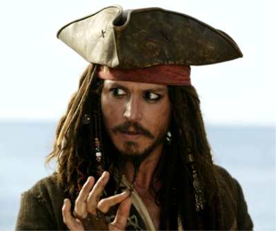 Johnny Depp as Captain Jack Sparrow in Pirates of the Carribean