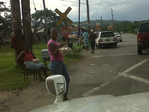 Vendors at the Clarendon Park Railway crossing.