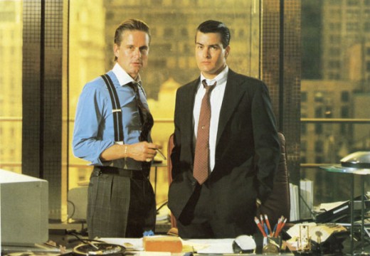 Michael Douglas and Charlie Sheen in Wall Street