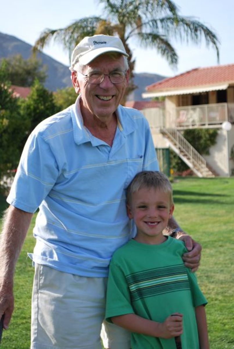 Learning to golf with Great Grandpa in Palm Desert