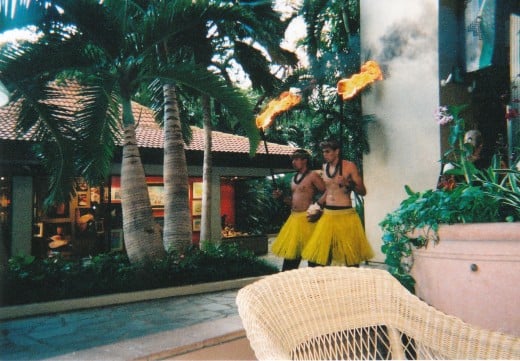 View of entertainment at The Hawaiian Hilton Village while sipping a delicious chocolate martini.